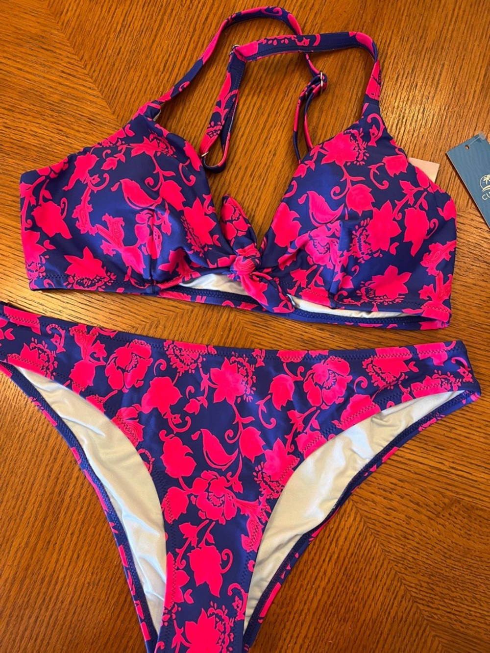 Blue/purple Floral Bikini Set with Hot Pink Print large Cupshe B12
